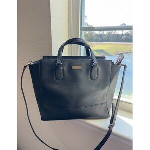 Kate Spade New York Large Black Leather Coated Satchel Crossbody Handbag